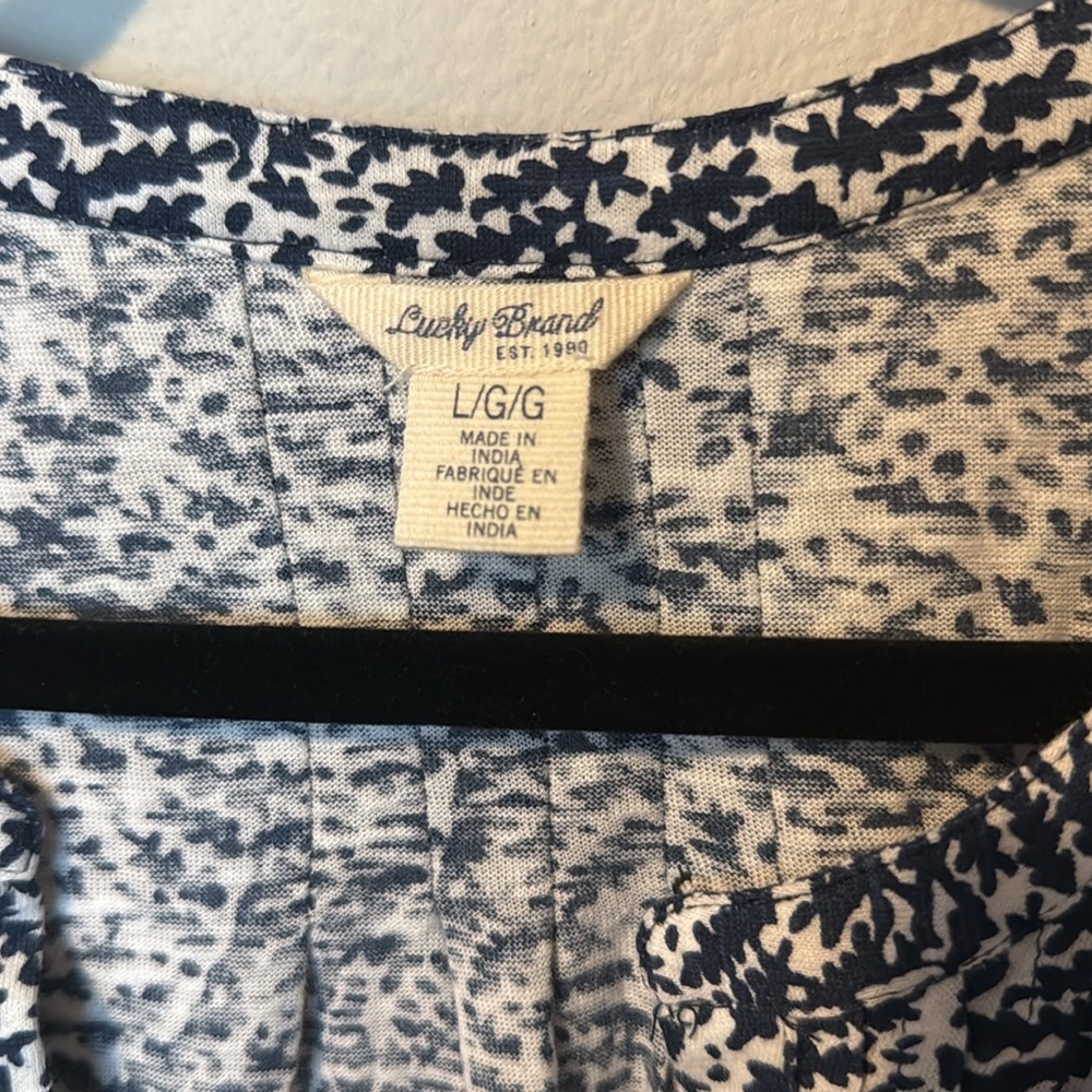 Lucky Brand Dress Tunic Womens Large Black White Paisley V Neck ¾ Sleeve EUC - Picture 8 of 10